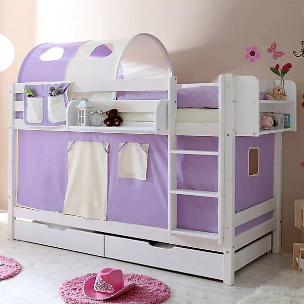 Kinderbett in Weiß, Beige und Lila 140 cm hoch günstig online kaufen