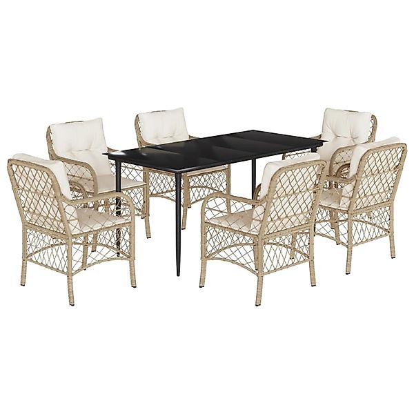 vidaXL 7-Tlg Garten-Essgruppe mit Kissen Beige Poly Rattan 3212142 günstig online kaufen