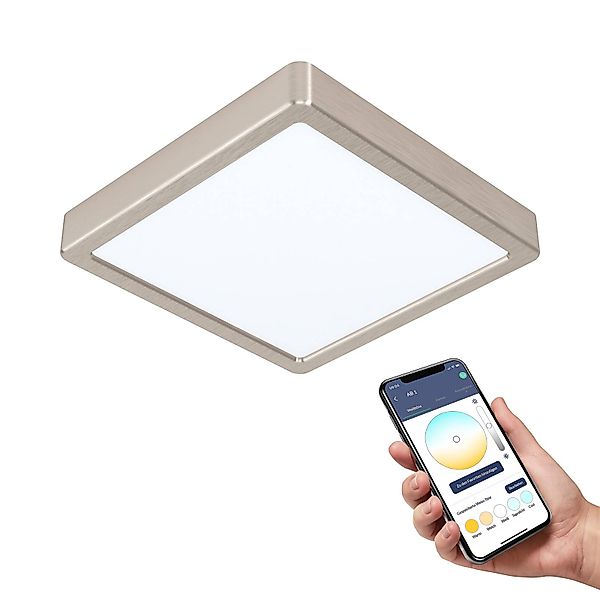 Eglo LED-Aufbauleuchte Zigbee Fueva-Z Eckig Weiß Nickel 16,5 W günstig online kaufen