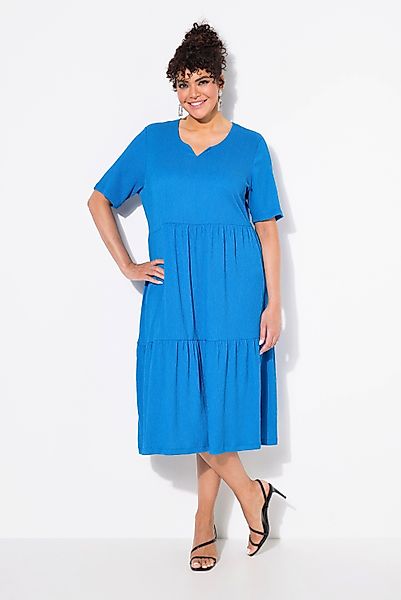 Ulla Popken Midikleid Stufenkleid A-Linie Rundhalsausschnitt günstig online kaufen