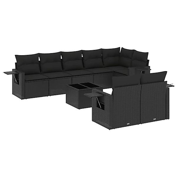 vidaXL 9-Tlg Garten-Sofagarnitur mit Kissen Schwarz Poly Rattan 3252762 günstig online kaufen
