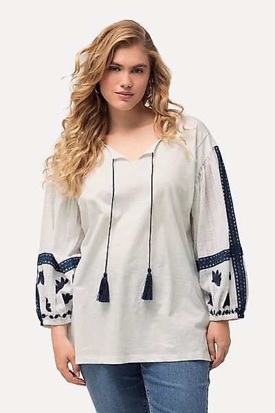 Ulla Popken Druckbluse Bluse Stickerei Tunika-Ausschnitt günstig online kaufen