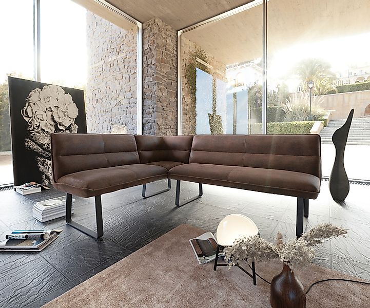 Eckbank Salvo 200x160 cm Braun Vintage Metall Schwarz Variabel günstig online kaufen
