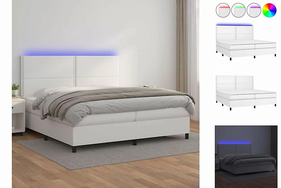 vidaXL Bettgestell Boxspringbett mit Matratze LED Weiß 200x200 cm Kunstlede günstig online kaufen