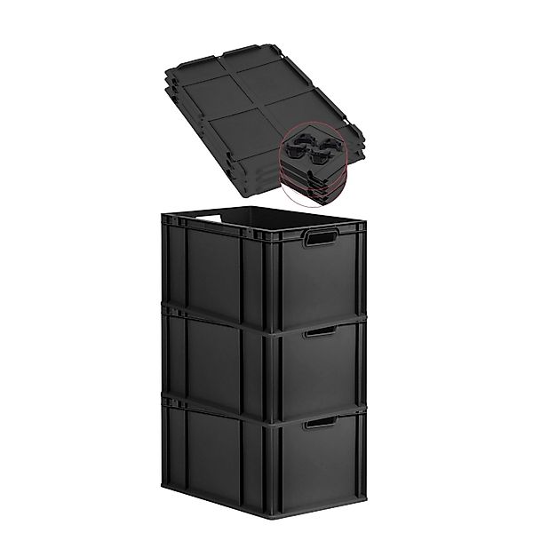 PROREGAL SuperSparSet 3x Eurobox Nextgen Grip Mit Auflagedeckel Und Schwarz günstig online kaufen