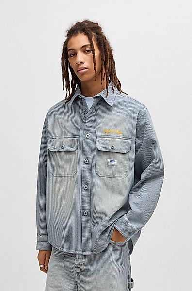 HUGO Blue Langarmhemd "Ebolt" mit HUGO Badge, Overshirt Skater Baggy Pinstr günstig online kaufen
