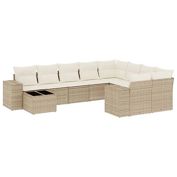 vidaXL 10-Tlg Garten-Sofagarnitur mit Kissen Beige Poly Rattan 3255395 günstig online kaufen