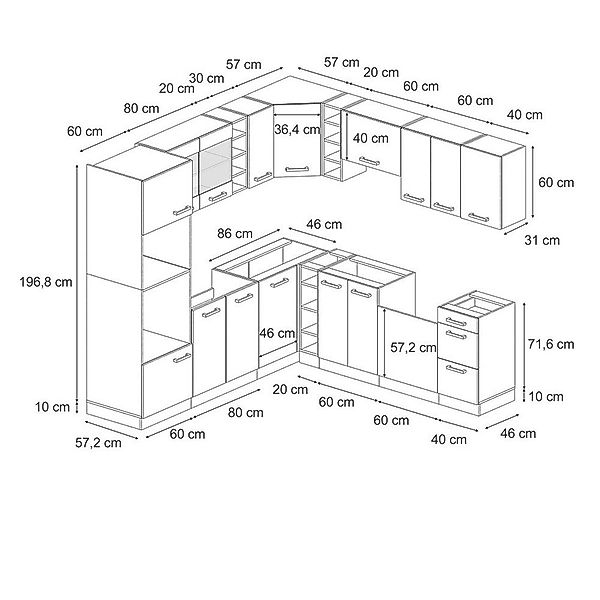 Vicco Winkelküche R-Line, Weiß Landhaus/Goldkraft Eiche, günstig online kaufen