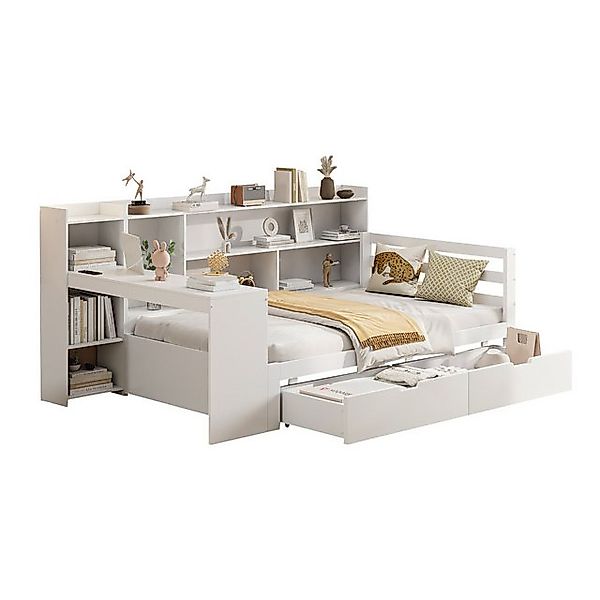 Odikalo Massivholzbett Schlafsofa Schreibtisch Regal Ablagefächern USB Weiß günstig online kaufen