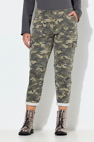 Ulla Popken Cargoshorts Boyfriend-Hose Camouflage Fransensaum günstig online kaufen