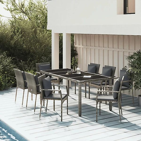 Vidaxl 9-tlg. Garten-essgruppe Mit Kissen Grau Poly Rattan günstig online kaufen