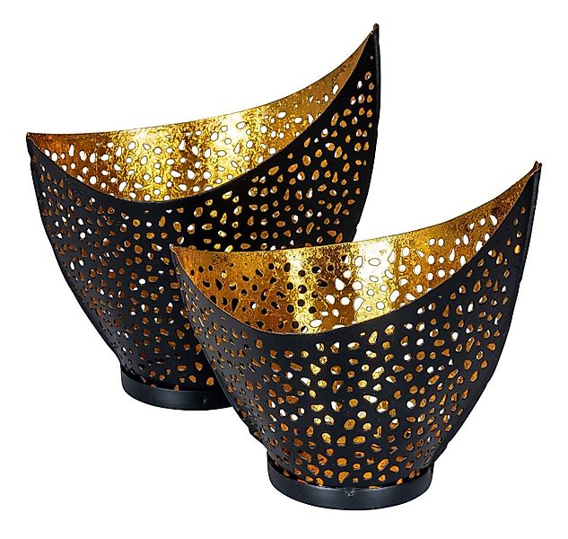 Levandeo® Teelichthalter, 2er Set Design Teelichthalter Schwarz Gold Windli günstig online kaufen