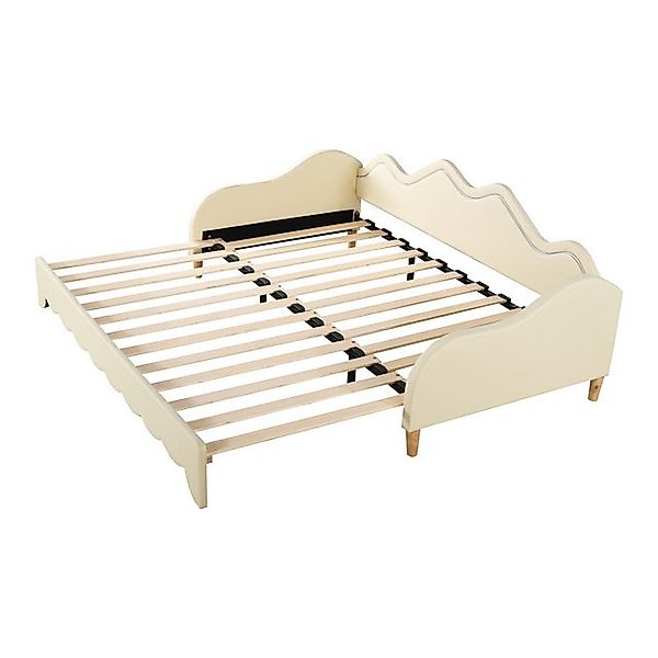 Gotagee Polsterbett Kinderbett 90/180x190 cm 2 in 1 Schlafsofa PU LED Beige günstig online kaufen