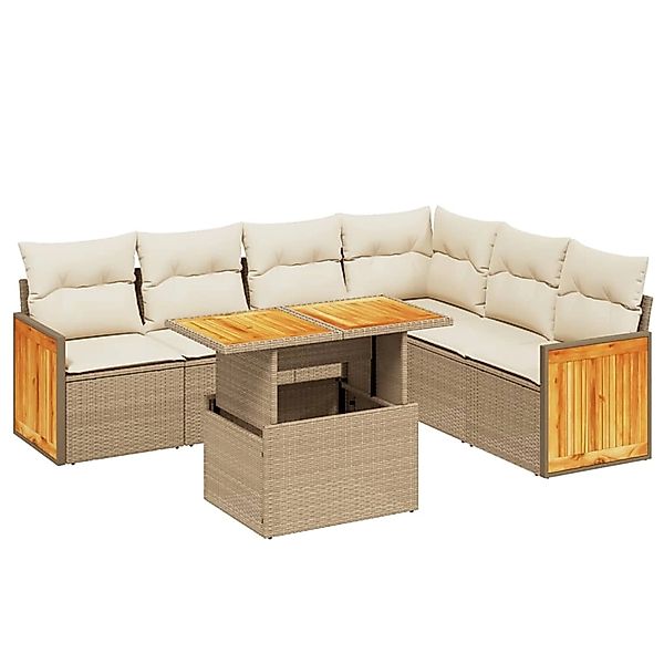 vidaXL 7-tlg Garten-Sofagarnitur mit Kissen Beige Poly Rattan Modell 419 günstig online kaufen