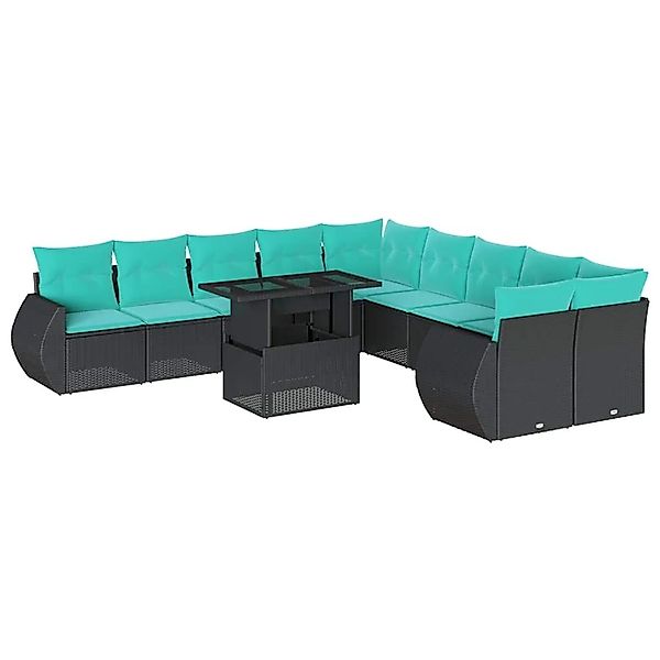 vidaXL 11-Tlg Gartensofa-Set mit Kissen Schwarz Polyrattan 3268797 günstig online kaufen