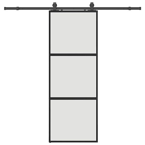 vidaXL Schiebetür mit Beschlag Schwarz 76x205 cm Hartglas 3375954 günstig online kaufen