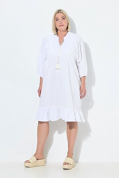 Ulla Popken Jerseykleid Musselin-Kleid Stickerei Tunika-Ausschnitt 3/4-Arm günstig online kaufen