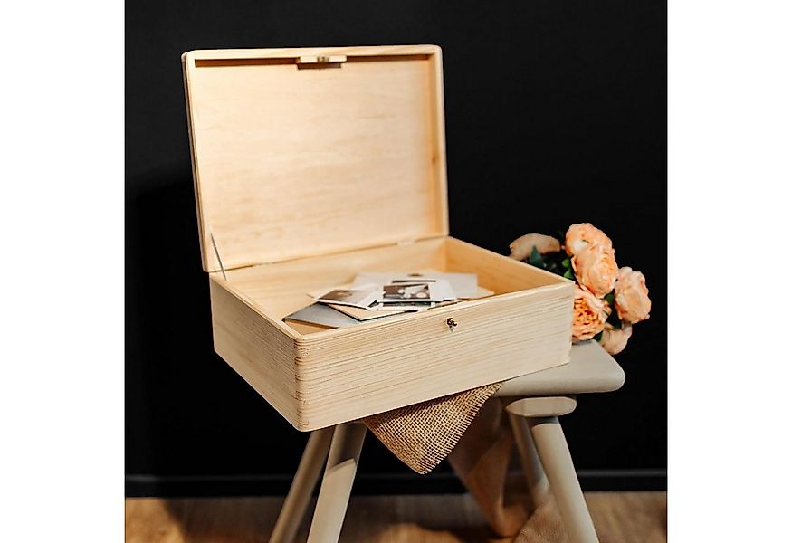 Creative Deco Holzkiste mit Deckel und Schlüssel, Holztruhe Erinnerungsbox günstig online kaufen