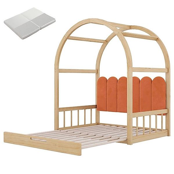 Gotagee Kinderbett Dachbett Ausziehbett 140x200cm Doppelbett Mit Matratze J günstig online kaufen