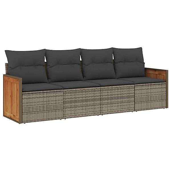 vidaXL 4-Tlg Garten-Sofagarnitur mit Kissen Grau Poly Rattan 3227453 günstig online kaufen