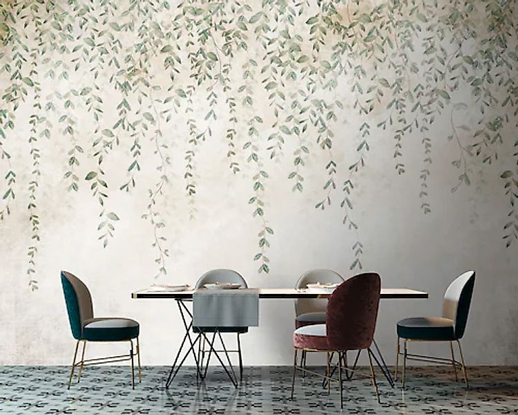 living walls Vliestapete »Florale Tapete Hängende Blätter Grün Beige Natur« günstig online kaufen