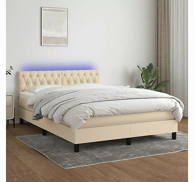 vidaXL Boxspringbett Boxspringbett mit Matratze LED Creme 140x200 cm Stoff günstig online kaufen