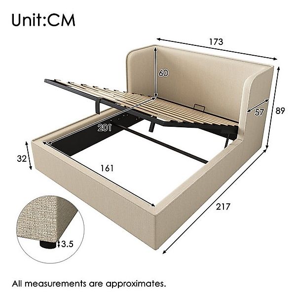HAUSS SPOLE Polsterbett 160×200 Doppelbett mit Breite Seitenlehn, Leinen, B günstig online kaufen