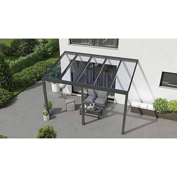 Terrassenüberdachung Basic 400 cm x 300 cm Anthrazit Glanz Glas günstig online kaufen