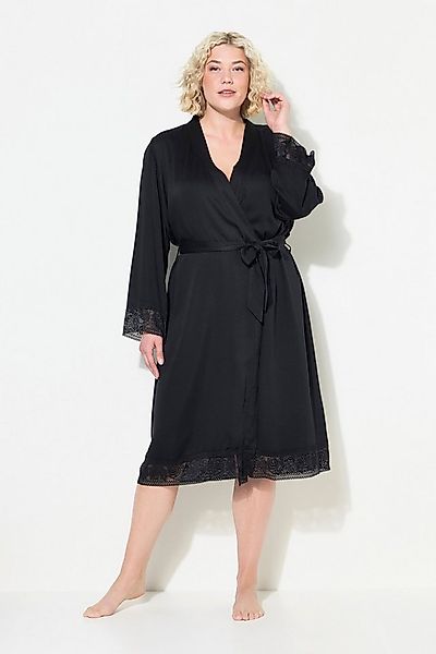 Ulla Popken Bademantel TruYou Morgenmantel Spitze Bindegürtel Langarm, Lang günstig online kaufen