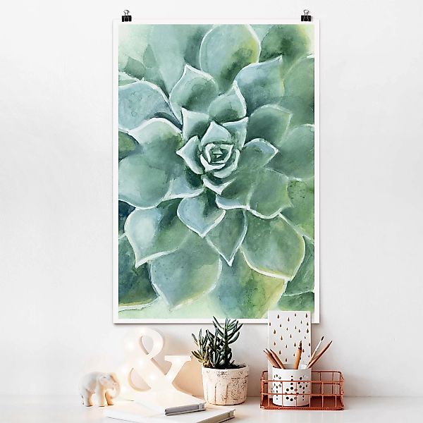 Poster - Hochformat Sukkulente Aquarell Dunkel günstig online kaufen