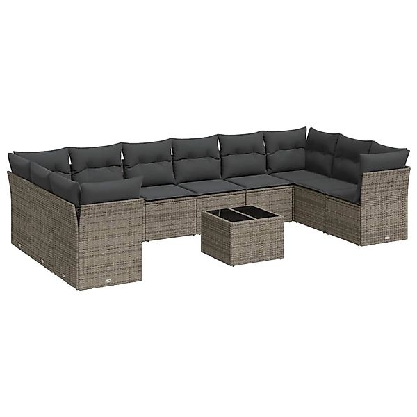 vidaXL 11-Tlg Garten-Sofagarnitur mit Kissen Grau Poly Rattan 3218210 günstig online kaufen