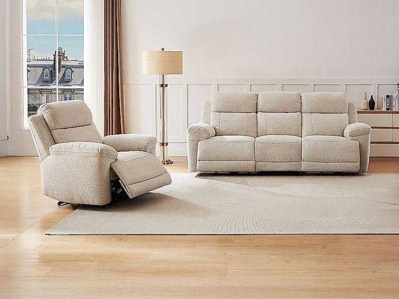 Relaxsofa 3-Sitzer & Relaxsessel elektrisch - melierter Stoff - Beige - KEL günstig online kaufen