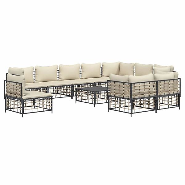 Vidaxl 11-tlg. Garten-lounge-set Mit Kissen Anthrazit Poly Rattan günstig online kaufen