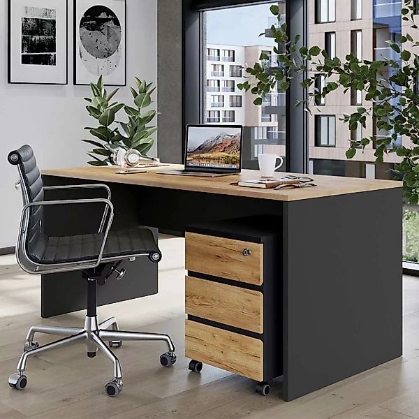 Home Office Schreibtisch mit Rollcontainer Knieraumblende (zweiteilig) günstig online kaufen