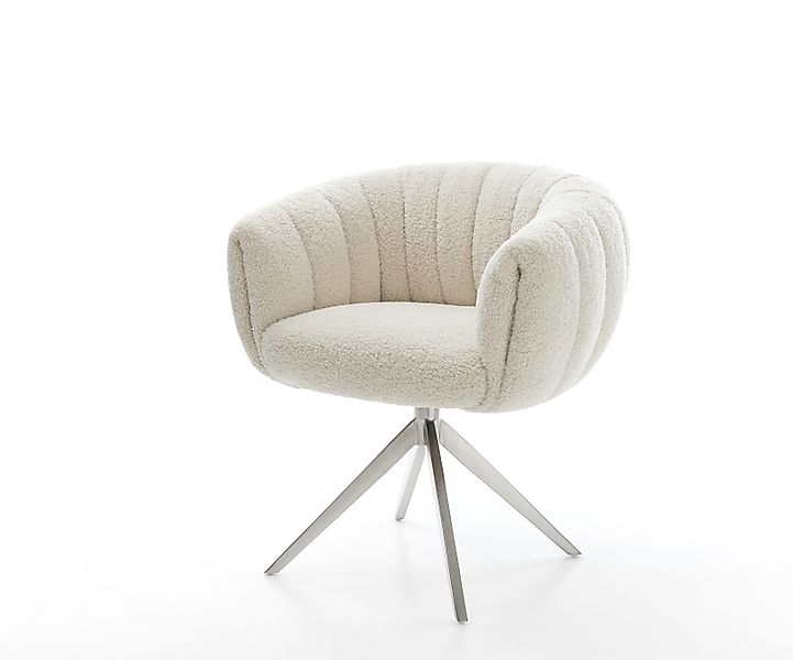 Drehstuhl Jada-Flex Teddystoff Beige Kreuzgestell breit Edelstahl 360° dreh günstig online kaufen