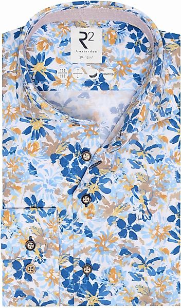 R2 Hemd Knitted Blumenmuster Blau  - Größe 45 günstig online kaufen