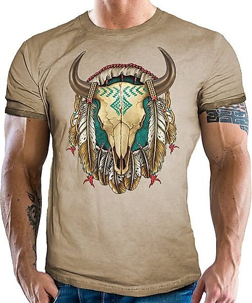 LOBO NEGRO® T-Shirt im Vintage Retro Used Look für Western Fans: Bison Skul günstig online kaufen