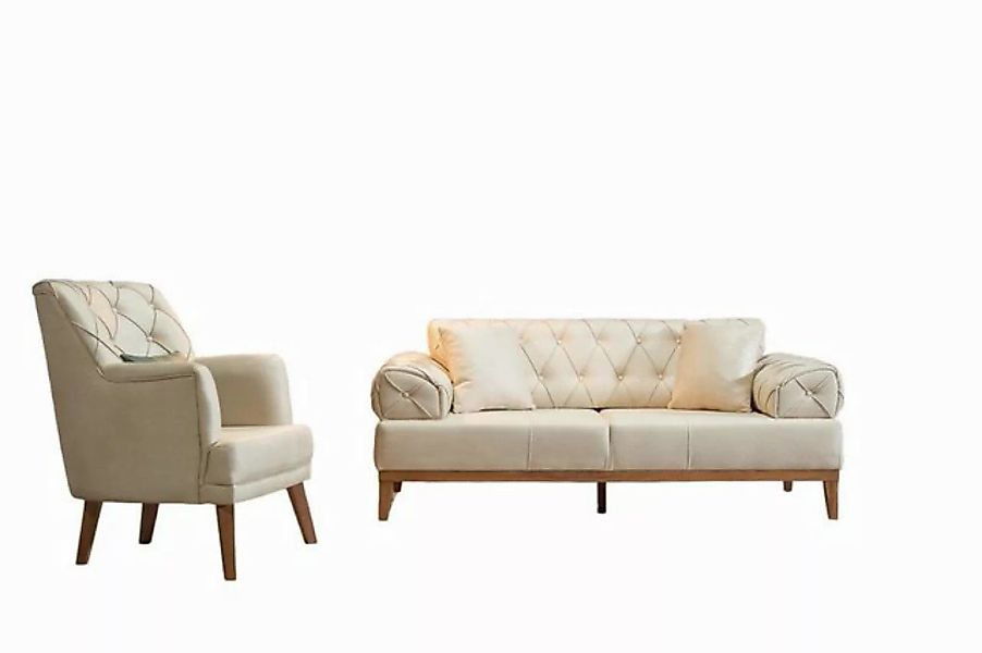 JVmoebel Sofa Beige Sofagarnitur Garnitur Sofas Sofa Sessel Dreisitzer 3+1 günstig online kaufen