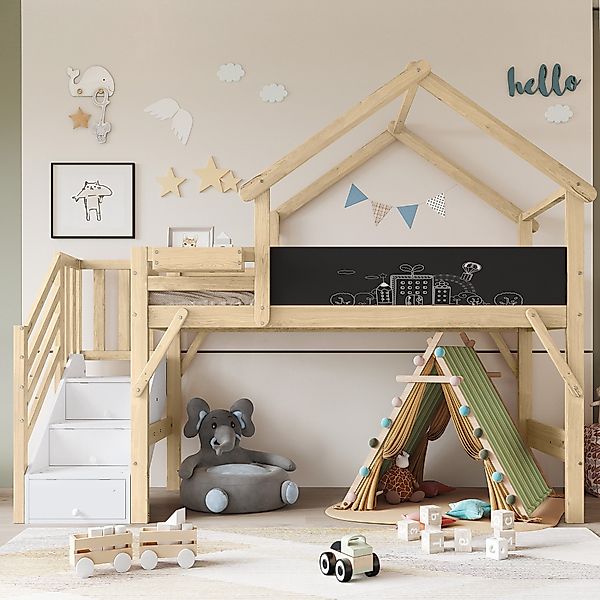 Flieks Etagenbett, Hochbett Kinderbett Hausbett 90x200cm günstig online kaufen