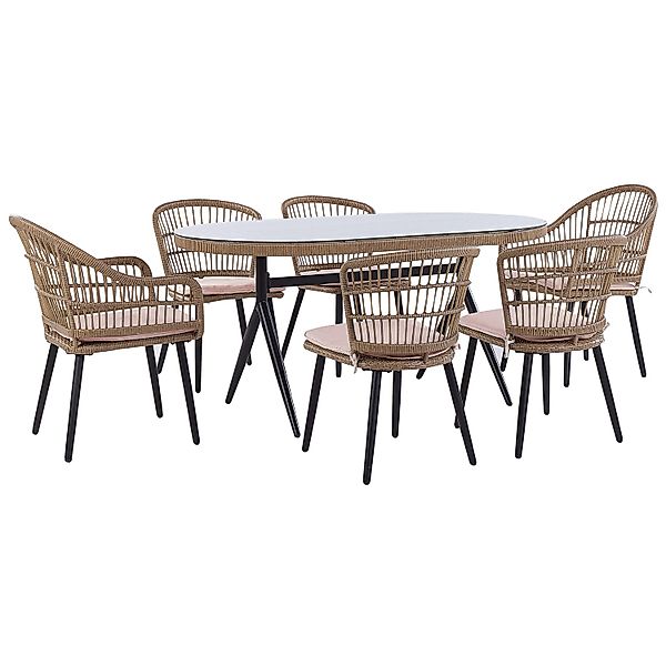 Beliani Gartentisch Set ALIANO Beige Naturfarben Schwarz Rosa 94x159x74 günstig online kaufen