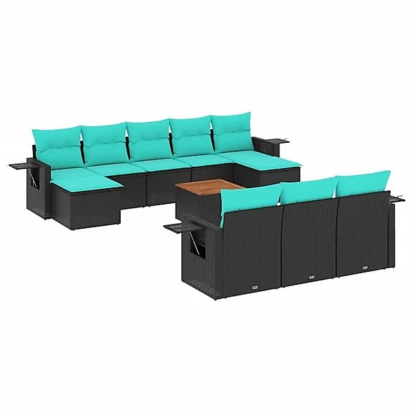 vidaXL 11-Tlg Gartensofa-Set mit Kissen Schwarzes Polyrattan 3224783 günstig online kaufen