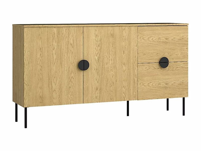 Sideboard mit 2 Türen & 2 Schubladen - Holzfarben & Schwarz - NATANIEL günstig online kaufen