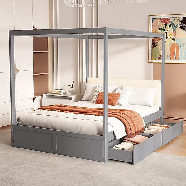 Flieks Massivholzbett, Himmelbett 140x200cm mit 2 günstig online kaufen