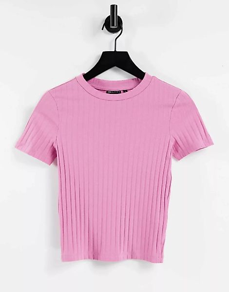 ASOS DESIGN – Geripptes, schmales T-Shirt in Rosa günstig online kaufen