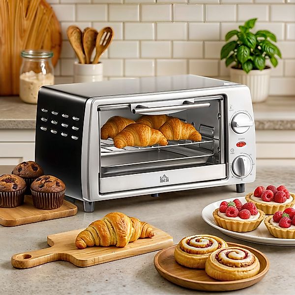 HOMCOM Elektrobackofen 10L Einstellbare Temperatur und Timer, Grill und Pfa günstig online kaufen