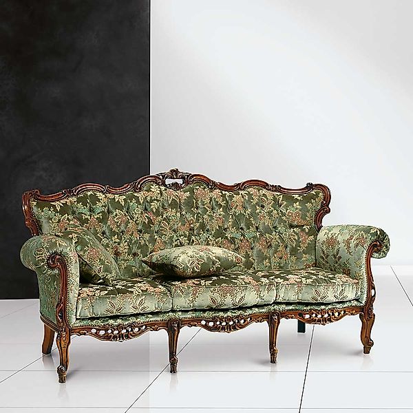 Barockstil Wohnzimmer Sofa in Grün und Braun Blumen Motiv günstig online kaufen