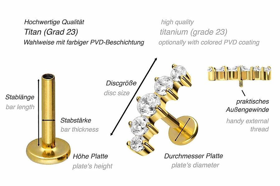 PIERCINGLINE Piercing-Set Titan Labret mit Innengewinde günstig online kaufen