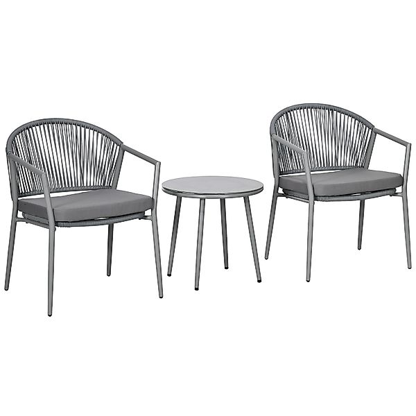 Outsunny 3-tlg. Rattan Bistroset mit 2 Gartensesseln günstig online kaufen