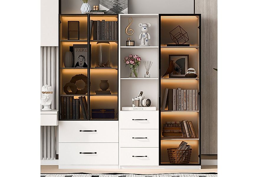 Merax Glasvitrine mit LED-Beleuchtung (2-St., Stehend Vitrinenschrank für W günstig online kaufen