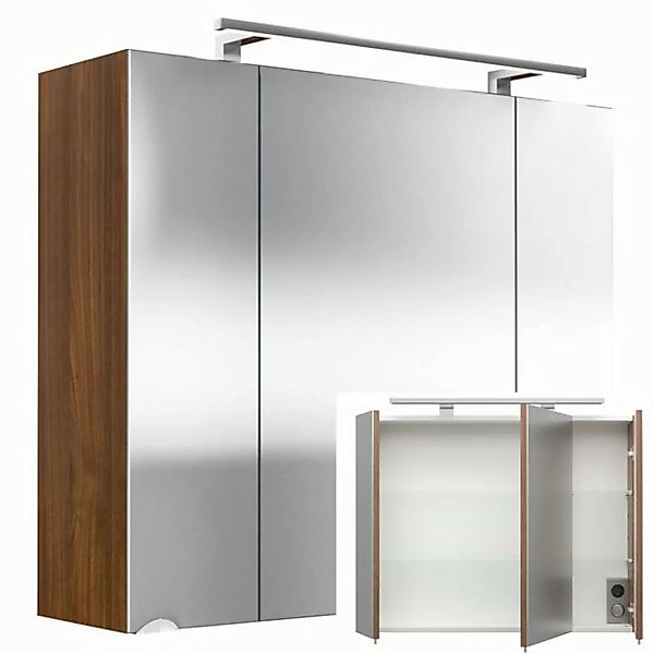 Spiegelschrank 80cm Walnuss Nb. RIMAO-100 mit LED-Beleuchtung, B x H x T: c günstig online kaufen